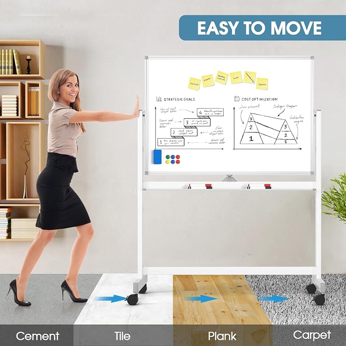 MaxGear Rolling Whiteboard, 48 x 32 Inch Double-Sided Magnetic Dry Erase Board - Image 3