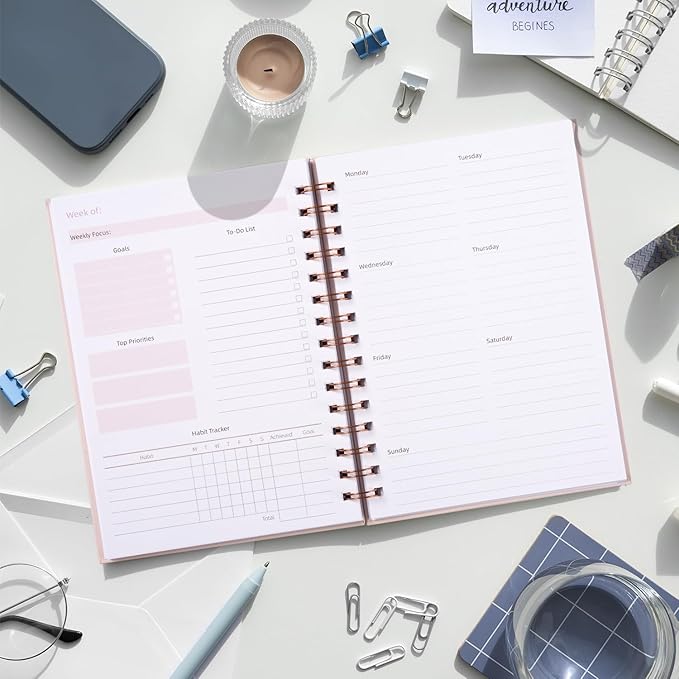 Undated Weekly and Monthly Planner Spiral Bound- Weekly Goals Notebook - Image 6