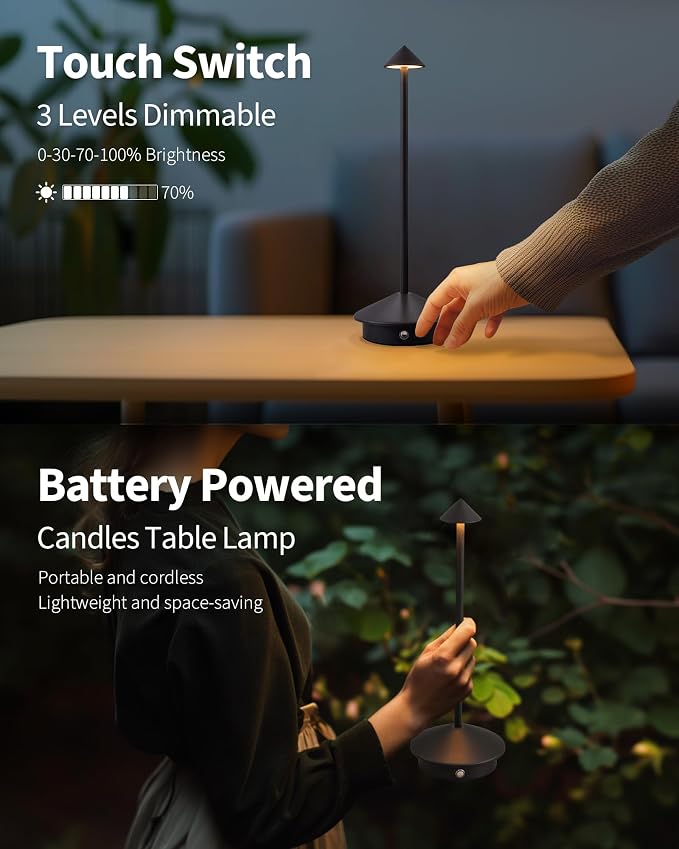 Modern Cordless Table Lamp Set of 2, Portable LED Desk Lamps, 5000mAh - Image 4