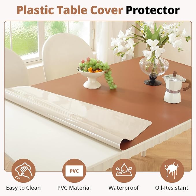 OstepDecor Brown Table Cover Protector 30 x 60 Inch, 1.5mm Thick Plastic Table - Image 4