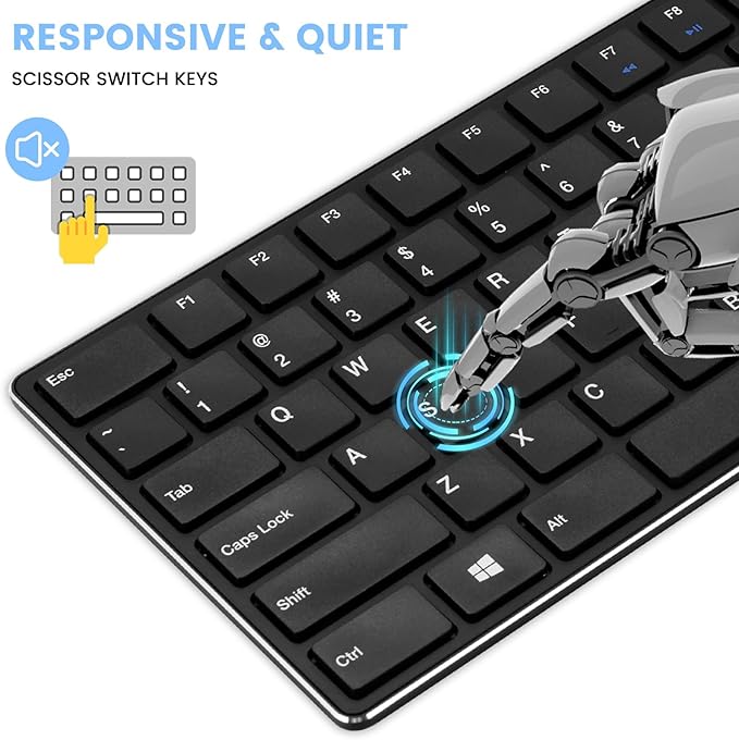 K01R Wireless Keyboard, 2.4G Slim and Compact Wireless Keyboard with Numeric Keypad, Long Battery Life, Lag-Free for PC Laptop Computer Windows, Black-DeskLoop Office