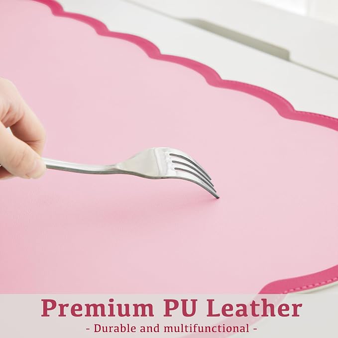 Scalloped Desk Mat, 31.5" x 15.7" Hot Double Pink Large Cute Aesthetic Desk - Image 5