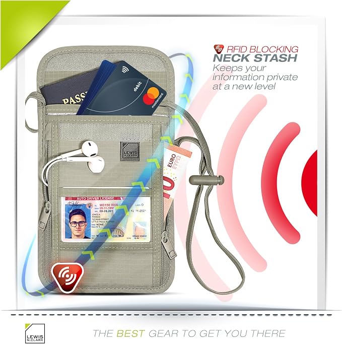 Lewis N. Clark RFID Blocking Stash Neck Wallet, Travel Pouch + Passport Holder - Image 3