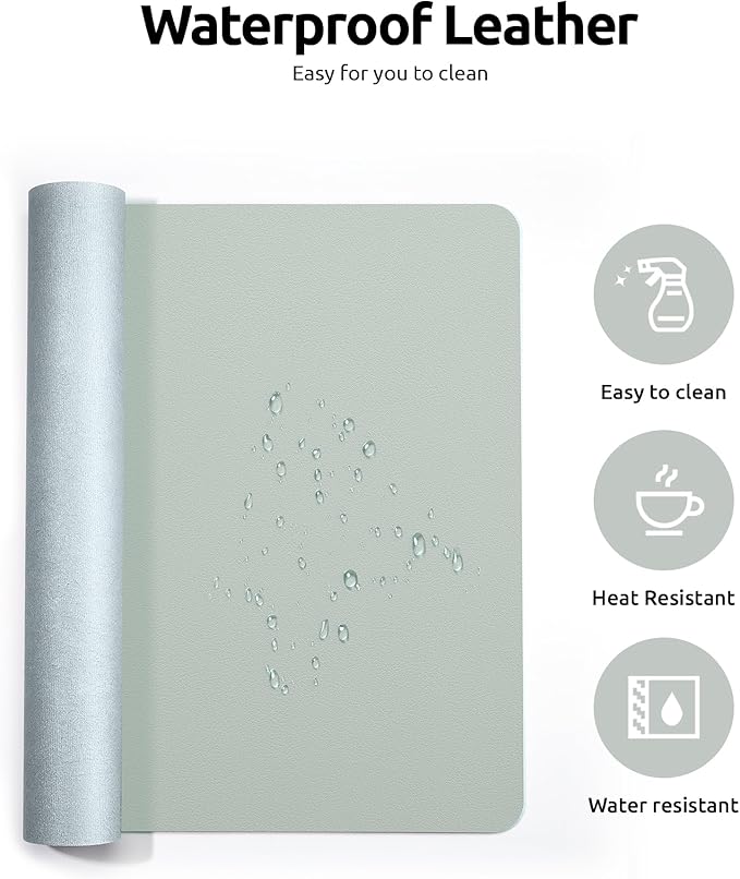 YSAGi Leather Desk Protector, Office Mat, Large Mouse Mat, Non-Slip PU Leather Blotter, Laptop Pad, Waterproof Writing Pad for Office and Home (Grayish Green, 31.5" x 15.8")-DeskLoop Office
