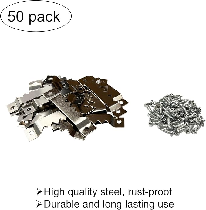 50 Pack Large Sawtooth Picture Hangers Steel Picture Hangers Picture Frames Hangers with Screws Picture Hang Solutions, for Hanging Clock Paintings Artwork Picture Frame Hook Photos (Silver)-DeskLoop Office