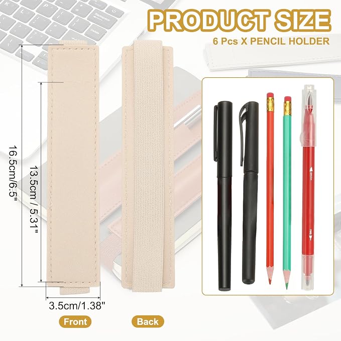 PATIKIL 6Pcs Elastic Notebook Pen Holder, Adjustable Hold 1 Pen Holder PU - Image 2