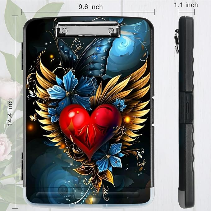 Winged Heart A4 Clipboard with Storage Pen Holder, Clipboards Organizer Nursing - Image 3