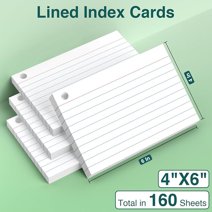 Index Cards 4x6 with Ring, 160 Sheets, Ruled White Flash Cards - Image 3