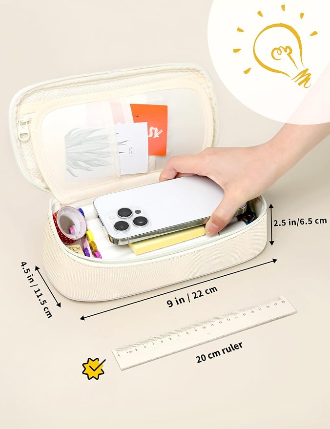SUNEE Cute Pencil Case, Aesthetic Pen Pouch, Colored Large Pencil Bag - Image 3