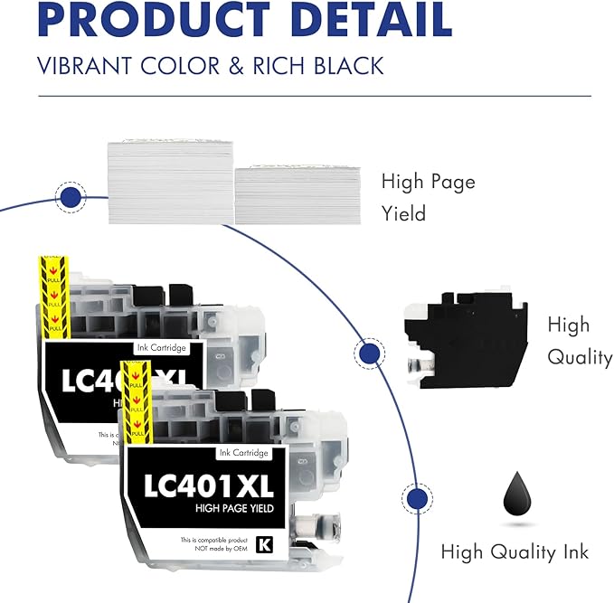 LC401XL LC401 MFC-J1010DW Black Ink Cartridges Compatible for Brother LC 401 XL MFC-J1010DW MFC-J1170DW MFC-J1012DW MFC-J1800DW MFC J1010DW Printer (High Yield, 2 Pack)-DeskLoop Office