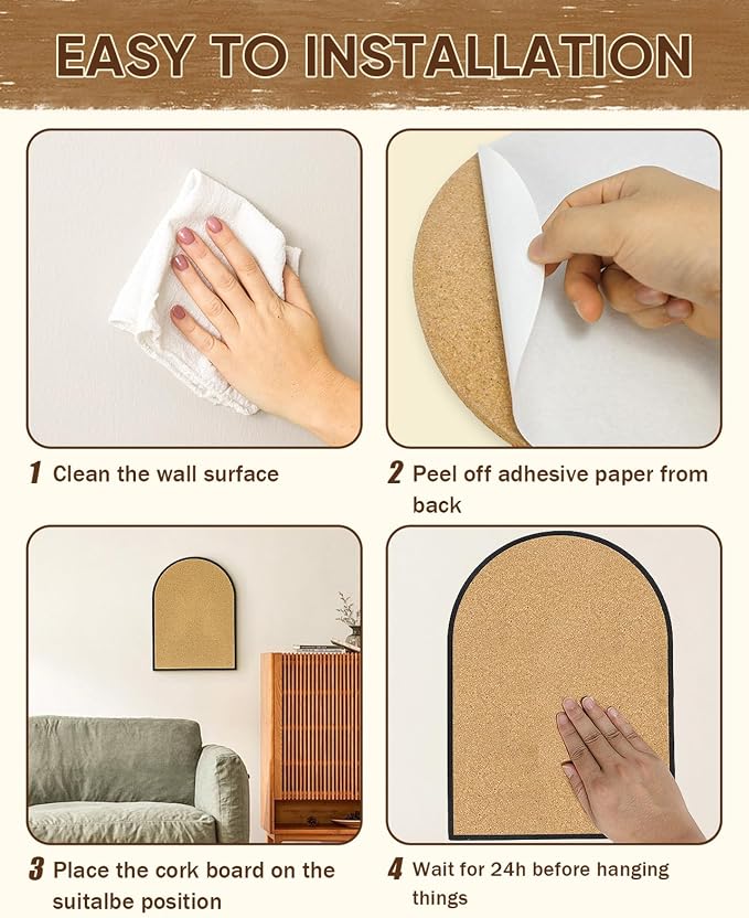 Self-Adhesive Arch Pin Cork Board, 10.4" x 14.4" 1/2" Thick - Image 4