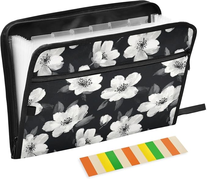 Black White Flowers Accordion File Organizer Expanding Document Folder by Unknown