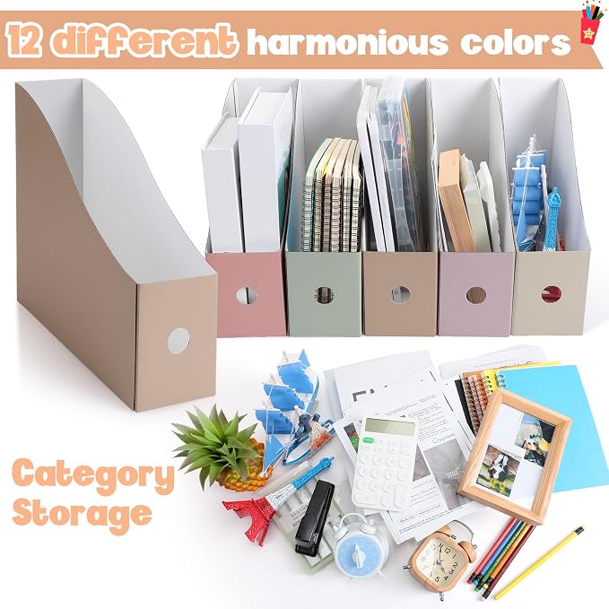 Colarr 48 Pcs Cardboard Magazine Holders 12 Colors Magazine Storage Box - Image 3