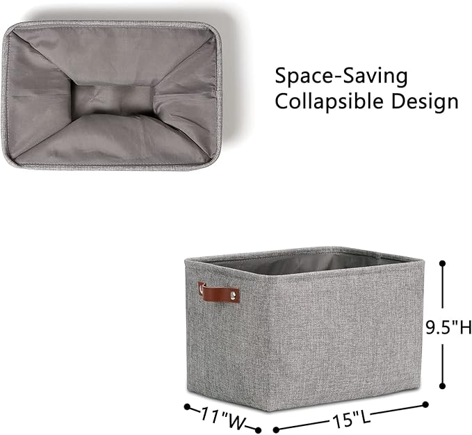 DULLEMELO Medium Storage Baskets for Organizing, Rectangular Fabric Storage Bins Collapsible, Perfect for Shelves, Closets, Nursery, Home, Office, Empty Gift Baskets (3-Pack,Grey)-DeskLoop Office