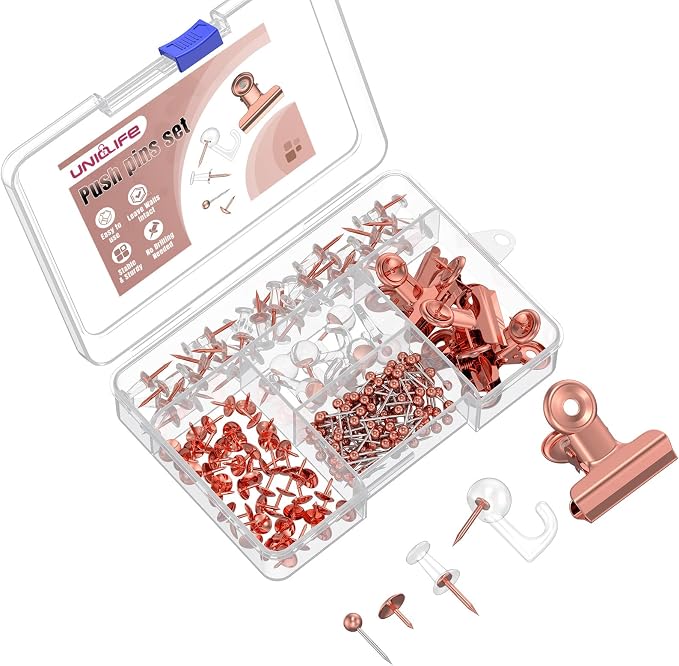 Uniclife 200 Pcs Rose Gold Push Pins, Rose Gold Thumb Tacks by UnicLife