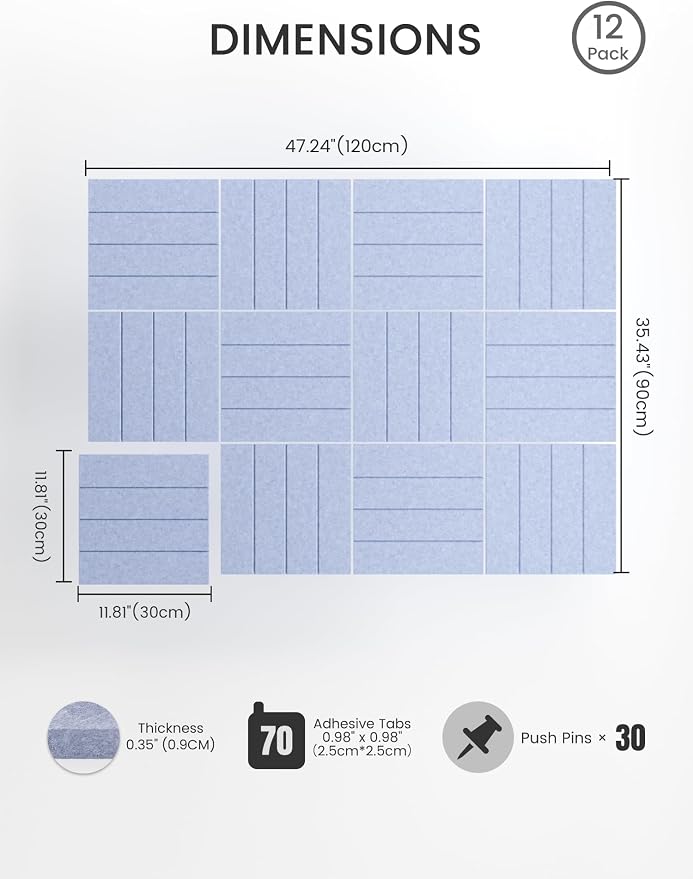 Bumusty Large Cork Board Alternative-48 x 36" Felt Bulletin Board Tiles - Image 2