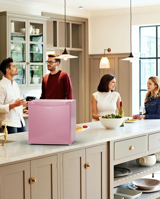 Upstreman 1.7 Cu.ft Mini Fridge with Freezer, Dorm Essentials, Adjustable Thermostat, Energy Saving, Low Noise, Single Door Compact Refrigerator for Dorm, Office, Bedroom, Pink-FR17-DeskLoop Office