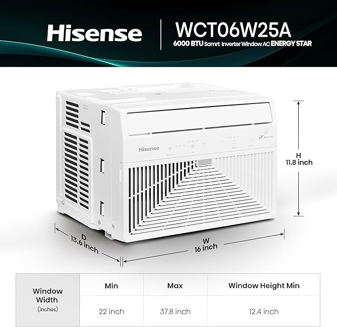 Hisense WCT06W25A Window Air Conditioner, 6,000 BTU, White-DeskLoop Office