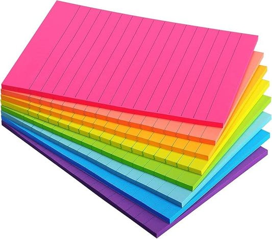 Eastern Wolf 8 Pads Lined Sticky Notes 4x6 Sticky Notes with Lines Self-Stick Note Pads 8 Bright Multi Colors, 35 Sheet/Pad-DeskLoop Office