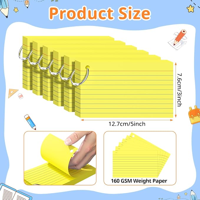 Index Cards 3x5 Inches, Punched Lined Study Card Ruled Flashcards Notecards - Image 2