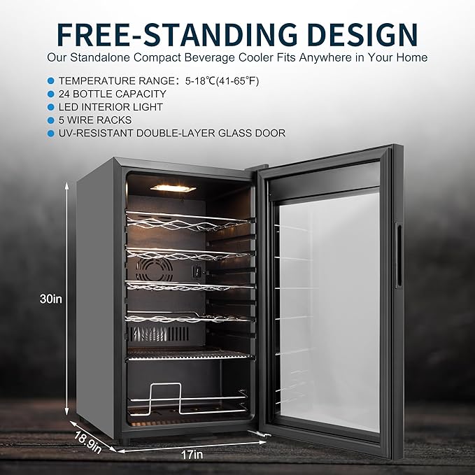 24 Bottles Wine Cooler Refrigerator, Small Wine Fridge Mini Wine Fridge Countertop with Glass Door Wine Cellars for Red Wine, Champagne, Dry White Wine, Sparkling Wines-DeskLoop Office