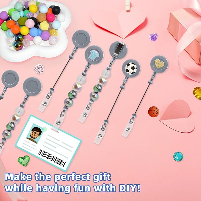 15pcs Gray Beadable Badge Reels Making Kits - Image 2