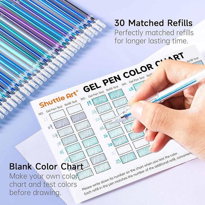 Shuttle Art 60 Pack Blue Tone Gel Pens, 30 Blue Tone Gel Pens with 30 Refills for Adults Coloring Books Journaling Drawing Nature, Landscapes, Animals Scenes-DeskLoop Office