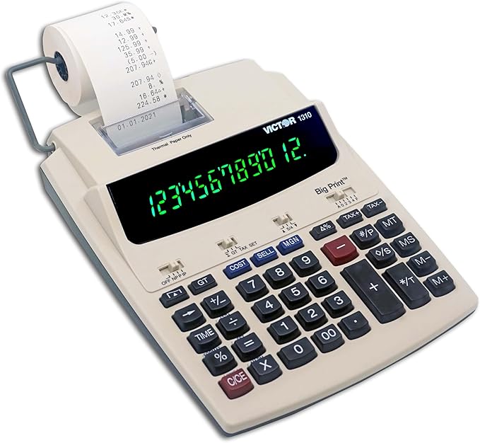 Victor 1310 Big Print Printing Calculator, 12-Digit LED Display, Fast Ink-Free Printing (8.0 LPS), Cost/Sell/Margin Keys, Advanced Business Functions, 2-1/4" Thermal Paper-DeskLoop Office