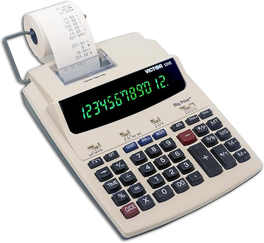 Victor 1310 Big Print Printing Calculator, 12-Digit LED Display, Fast Ink-Free Printing (8.0 LPS), Cost/Sell/Margin Keys, Advanced Business Functions, 2-1/4" Thermal Paper-DeskLoop Office