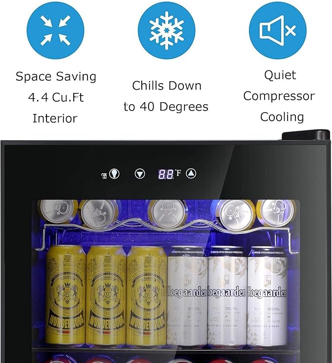 Antarctic Star Beverage Cooler 145 Can Mini Fridge Glass Door for Soda Beer Wine Glass Door Stainless Steel Small Drink Refrigerator Digital Display for Home, Office Bar,4.4cu.ft-DeskLoop Office