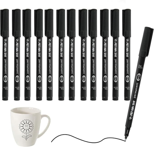 12 Pack Fine Point Black Permanent Marker Pens 0.6mm, Quick-Dry Waterproof Ink by Unknown