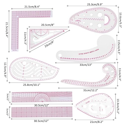 Fashion Clear Metric Sewing Ruler Set, French Curve Pattern Rulers - Image 2