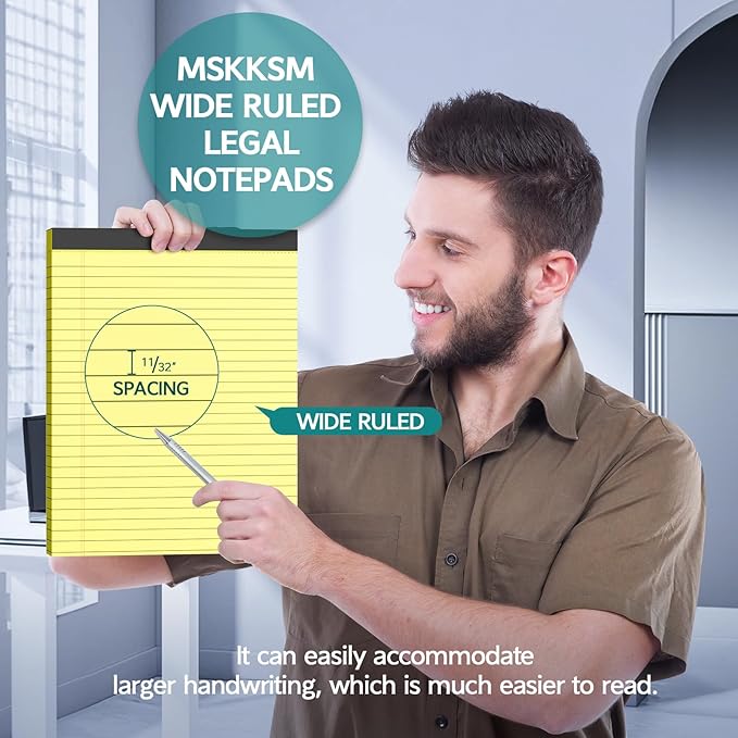 Legal Pads 8.5 x 11, 6 Pack Yellow Note Pads 8.5 x 11 Writing Pads, Wide Ruled Legal Notepads, Lined Pads of Paper Yellow Paper Pads, 30 Sheets Per Notepad for School, Home, Office, Business