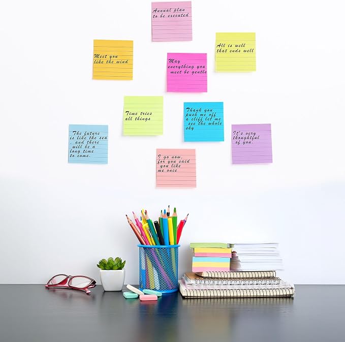 Lined Sticky Notes 3x3 in Ruled Stickies Super Sticking Power Memo Pads - Image 7