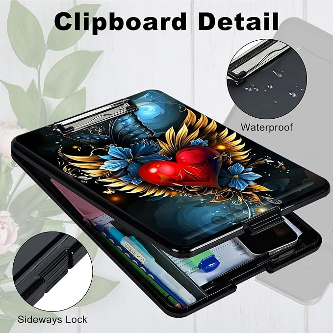 Winged Heart A4 Clipboard with Storage Pen Holder, Clipboards Organizer Nursing - Image 3