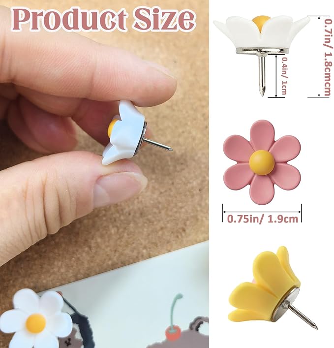 40PCS Flower Push Pins Cute Decorative Thumb Tacks - Image 4