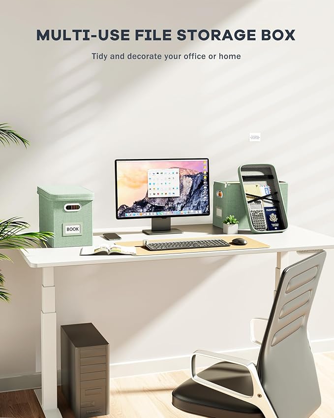 Oterri File Organizer Box with Lid, Hanging Filing File Box with Mesh Pocket, Document Organizer Box for Letter Files, Portable Storage Box(1 PCS, Green)-DeskLoop Office