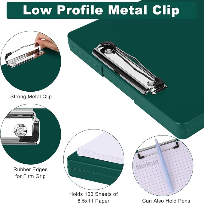 Meiikun Clipboard with Storage, Plastic Clip Boards 8.5x11 Folder with Clear - Image 2