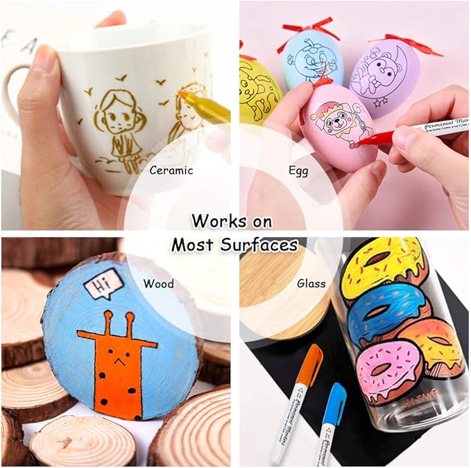 Lelix 30 Colors Permanent Markers, Fine Point, Assorted Colors, Works on Plastic,Wood,Stone,Metal and Glass for Kids Adult Coloring Doodling Marking-DeskLoop Office