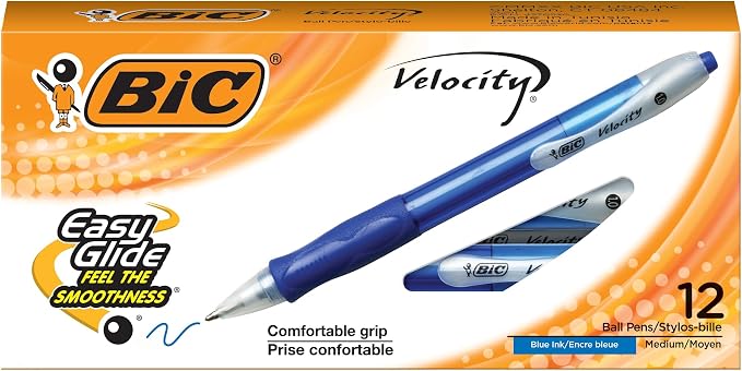 BIC Velocity Retractable Ballpoint Pens, Medium Point, 12-Count Pack, by BIC