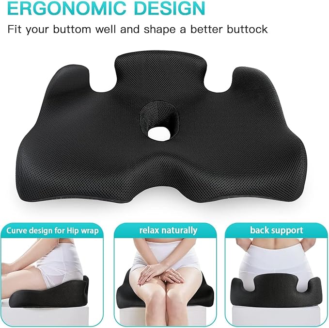Benazcap X Large Memory Seat Cushion for Office Chair Pressure Relief Sciatica & Tailbone Pain Relief Memory Foam Firm Coccyx Pad for Long Sitting, for Office Chair, Gaming Chair and Car Seat Upgrade-DeskLoop Office