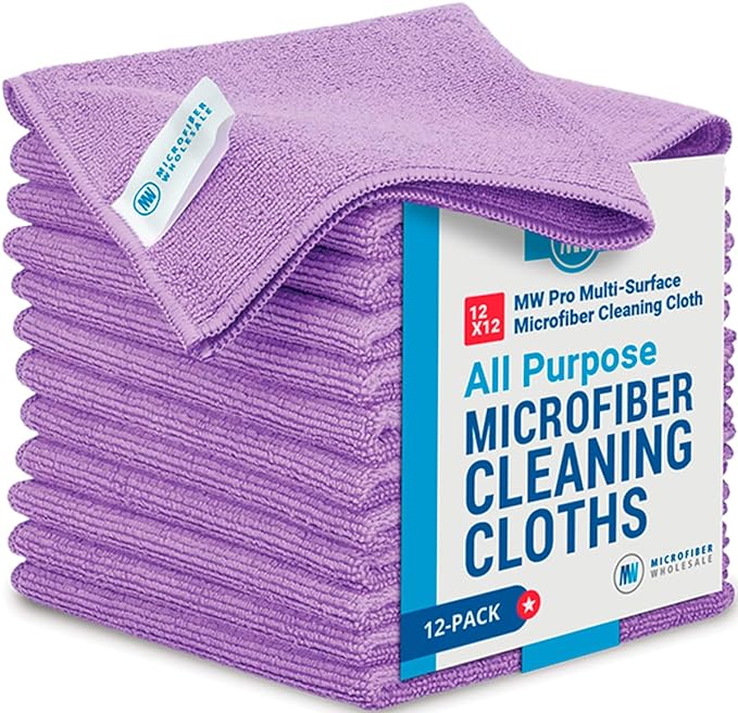12" x 12" Pro Multi-Surface Microfiber Cleaning Cloths | Purple - 12 Pack | Premium Microfiber Towels for Cleaning Glass, Kitchens, Bathrooms, Automotive, Supplies & Products-DeskLoop Office