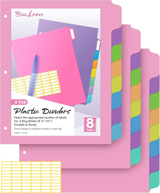 BiuLeon Binder Dividers with Tabs, Plastic Dividers by Unknown