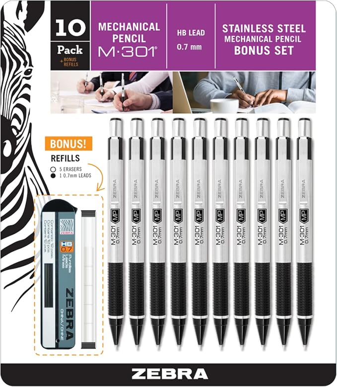 Zebra Pen, M-301 Mechanical Pencil, 0.7mm Point, Stainless Steel Barrel by ZebraPen