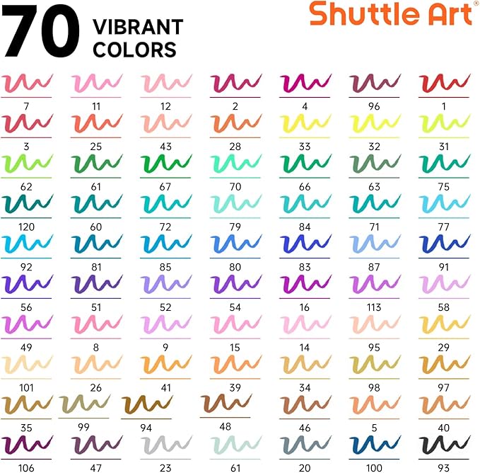 Shuttle Art Dual Tip Brush Pens, 70 Colors, Fine and Brush Dual Tip Markers Set, Portable Storage Case, Ideal for Calligraphy, Coloring, Doodling, Writing-DeskLoop Office