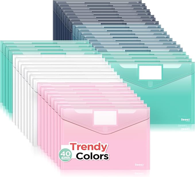 Sooez 40 Pack Plastic Envelopes, Plastic File Folders, Super Heavyweight by Sooez