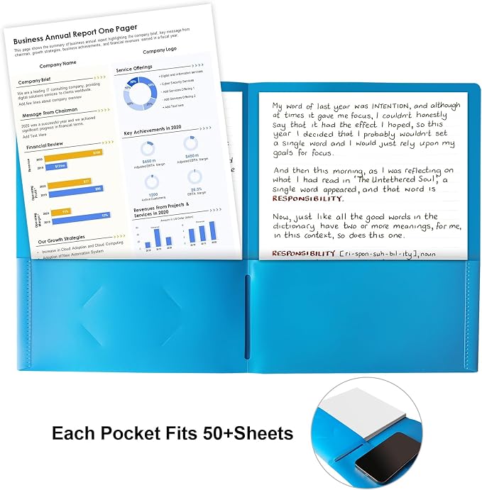 HABGP 100 Folders with Pockets, 5 Color Heavy Duty Plastic Two Pocket Folder - Image 3