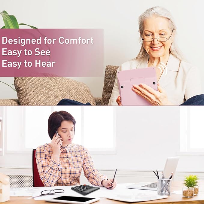 Calculators Desktop, Desk Calculator with Large 2 Line Display, Talking Basic Calculator with big Button & Adjustable Volume, 4 Function Calculators for Business, Students,School Office Supplies(Pink)-DeskLoop Office