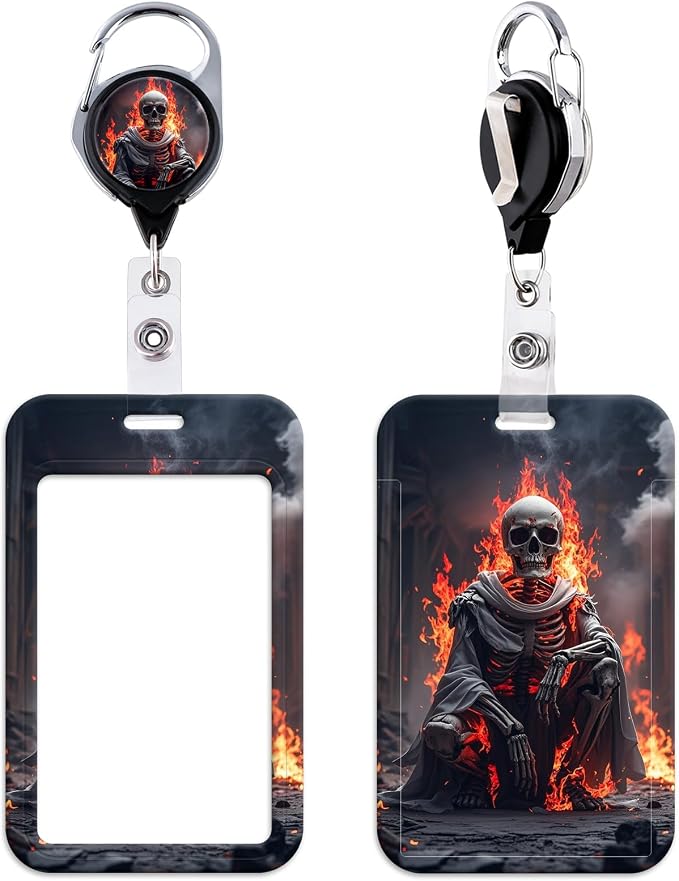 Cool Skeleton Skull ID Badge Holder Goth Keychain Retractable Badge Reel Clip by beemorita