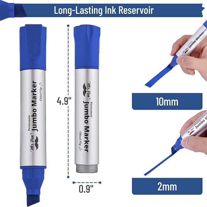 Mr. Pen- Jumbo Permanent Markers, 4 Pack, Chisel Tip, Wide Tip, Large | Thick - Image 4